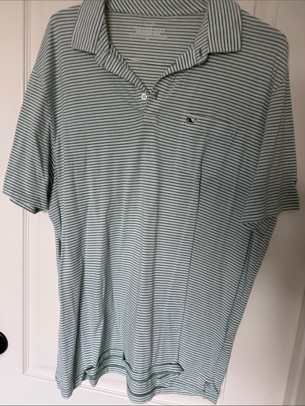 Vineyard Vines Light Green and White Striped Polo